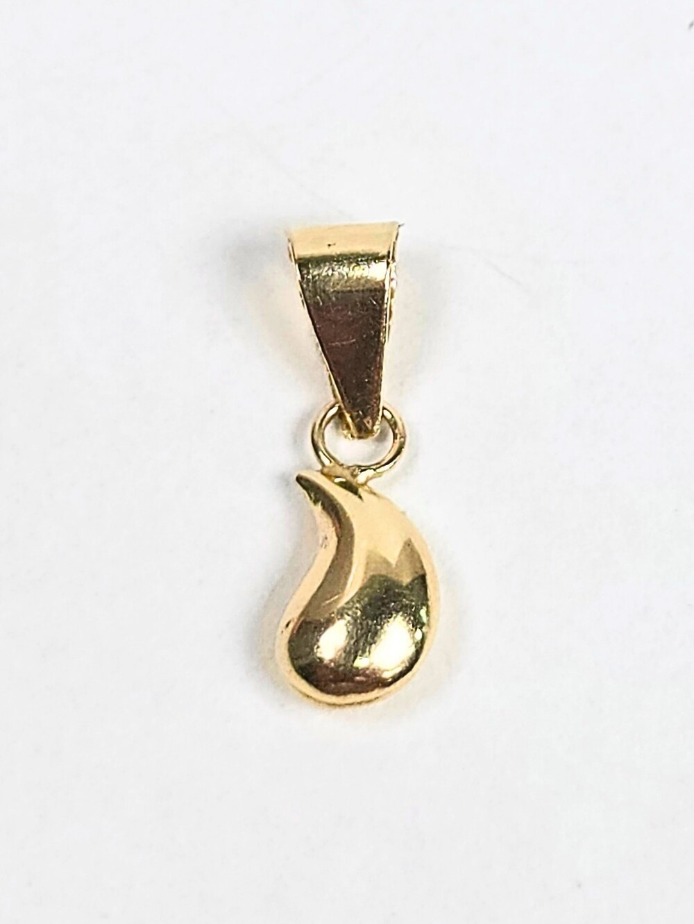 10K Gold Puffy Water Drop Pendant Charm Teardrop High Polish Minimalist 11.5mm